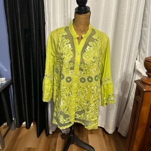 Embroidered Lime Green Women's Top L